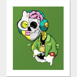 Dope half skulls half Slluks character original design Posters and Art